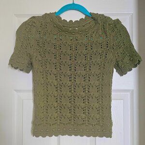 Anthropologie green crochet knit short sleeve top
